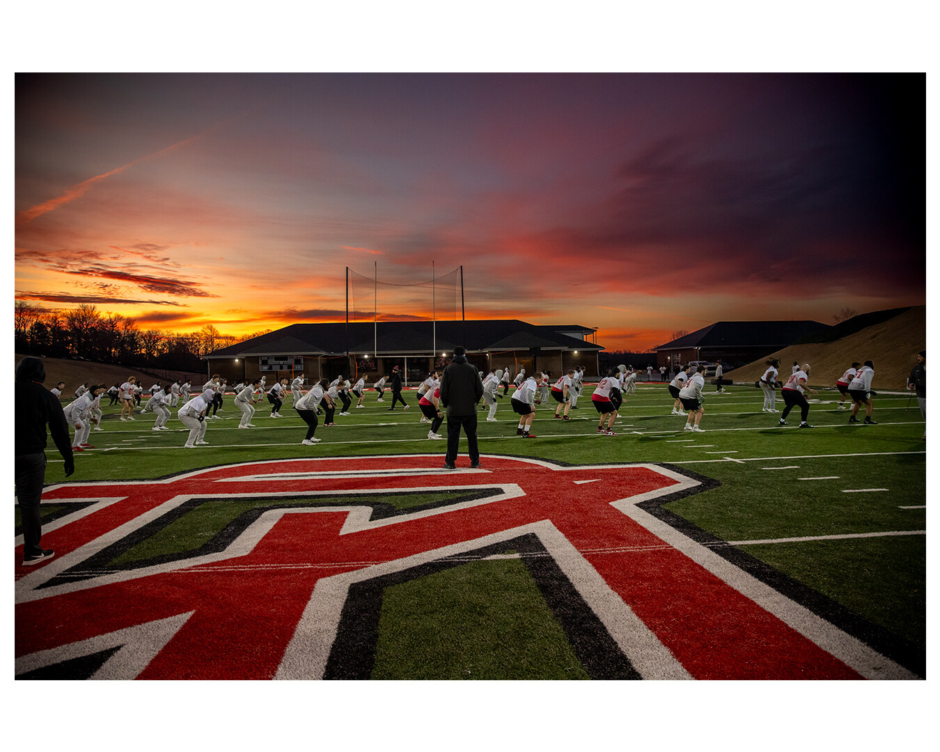 Sunset practice on the Trailblazers fox logo